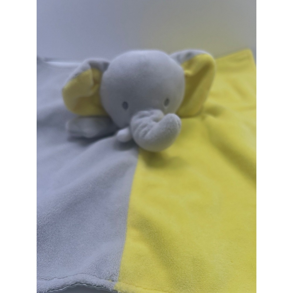Elephant Security Blanket Gray Yellow Hugs Embroidered Plush Lovey Baby Toy